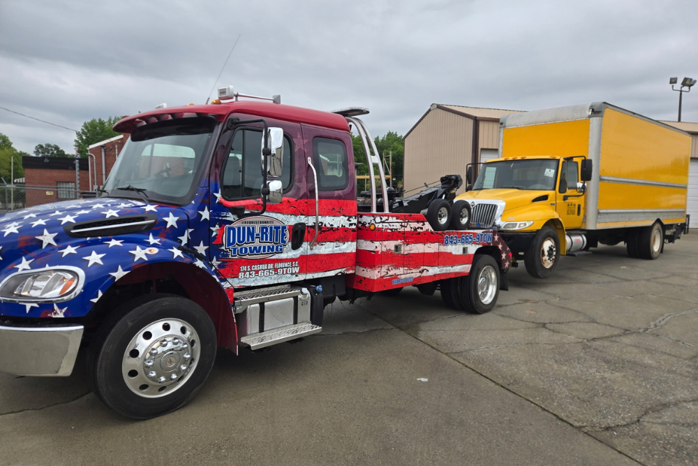 Tow Truck Service in Florence, SC At Dun Rite Towing. Image of Tow truck prepared to assist with a vehicle recovery and towing request.